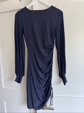 Susana Monaco Navy Long-Sleeve Side Ruched Dress